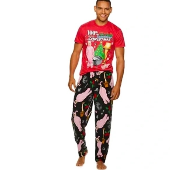 A CHRISTMAS STORY Mens 2PC Ralphie Leg Lamp Sleep Set Sleepwear Pajamas Large - Picture 2 of 4